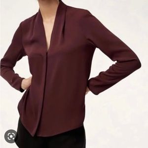 Babaton Aritzia Power Blouse Long Sleeve Shirt Burgundy Size S